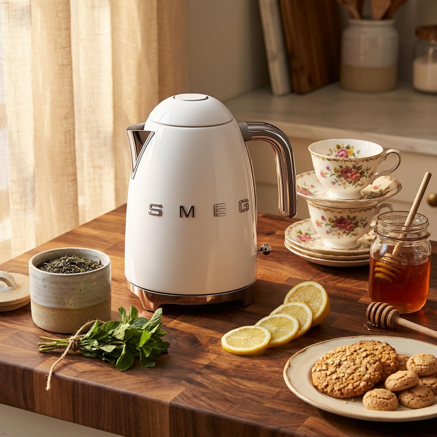 SMEG KLF03 Electric Kettle 1.7L (7 Cup), Retro Hot Water Boiler for Tea & Coffee, Fast Boiling, Auto Shut-Off, Soft Open Lid, 360° Swivel Base Countertop Kettle – White
