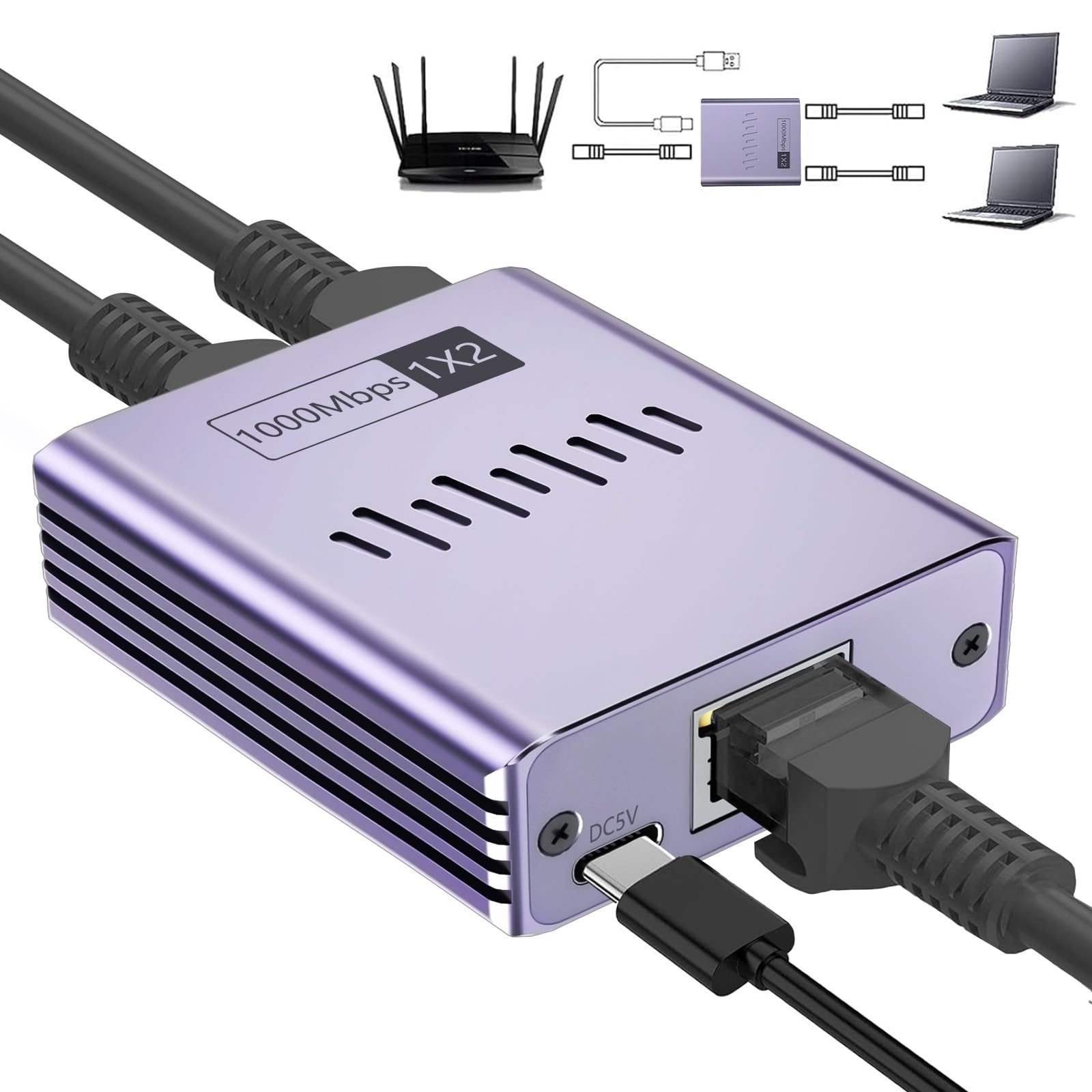 Switch Ethernet 2 Porte Gigabit - Splitter Da 1 A 2, 1000Mbps, Con Cavo Type-C, Per Reti LAN - Foto 12