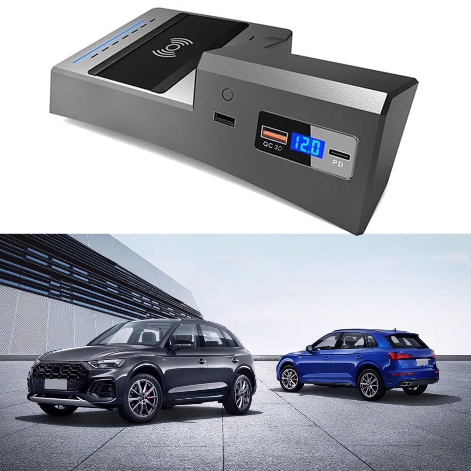 Cargador De Coche Inalámbrico para Audi Q5L 2018-2022 Panel De Accesorios De Consola Central,Cargador De Teléfono De Carga Rápida Qi De 15 W con Puertos USB para Cualquier Teléfono Habilitado P