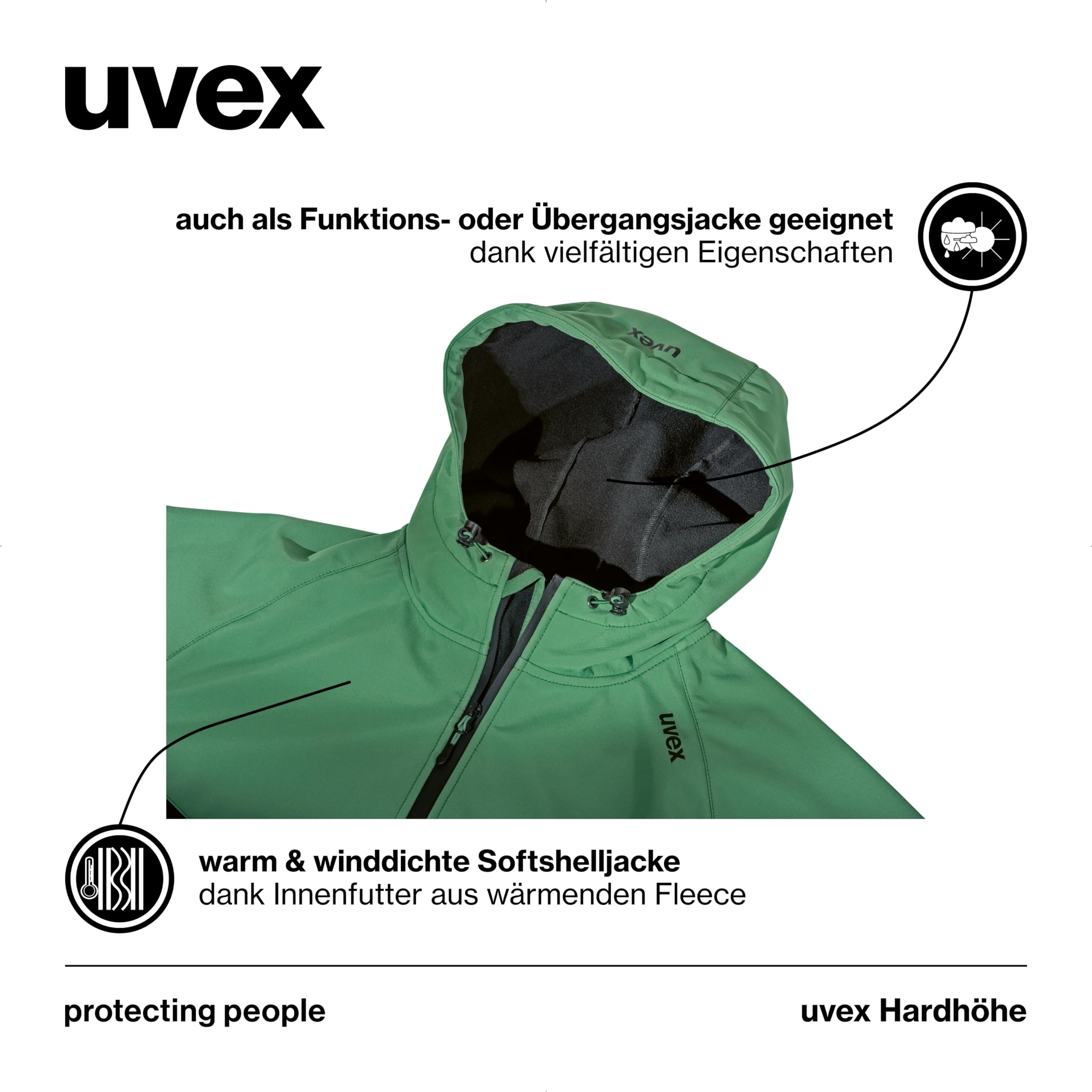 Uvex Veste Softshell Hardhöhe - Veste de Loisirs déperlante en Polyester recyclé avec capuche réglable