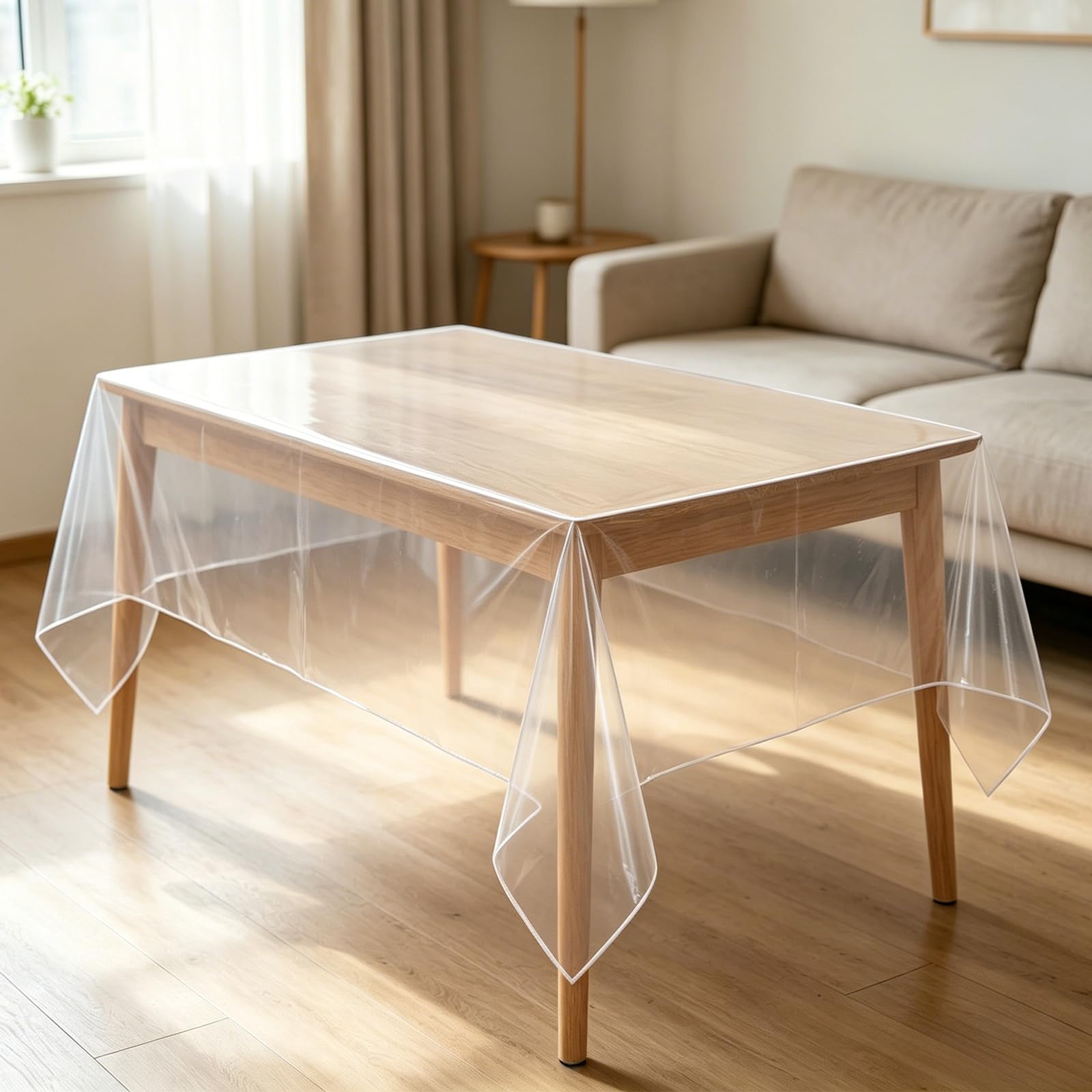 Clear PVC Table Protector 140x180cm(55x71 Inch), Transparent Waterproof Oil Proof Wipe Clean Plastic Table Cover with 4 Rust-Proof Clips for Kitchen Office Dining Indoor Outdoor