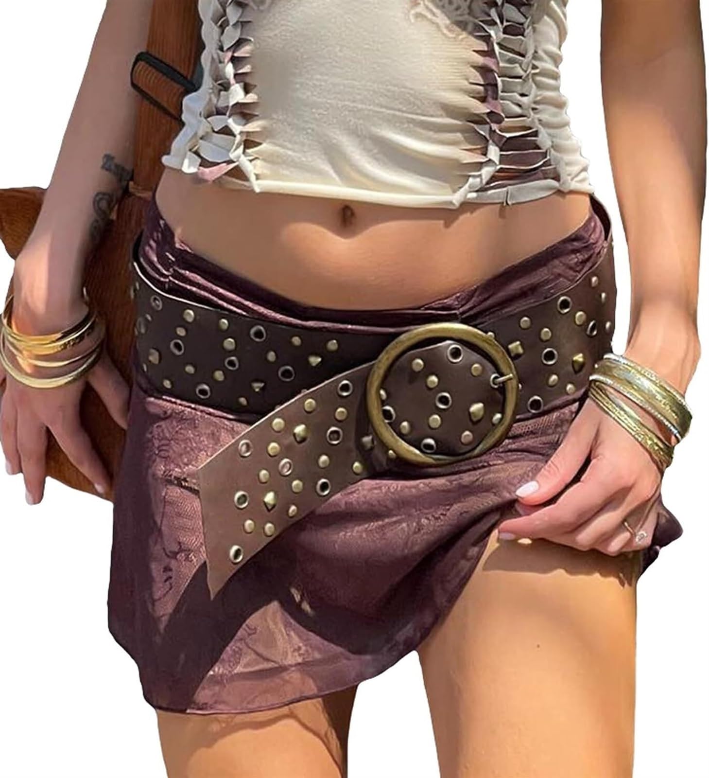 Amazon.co.jp: レディース原宿Y2Kベルト レザーリベットメタルリング