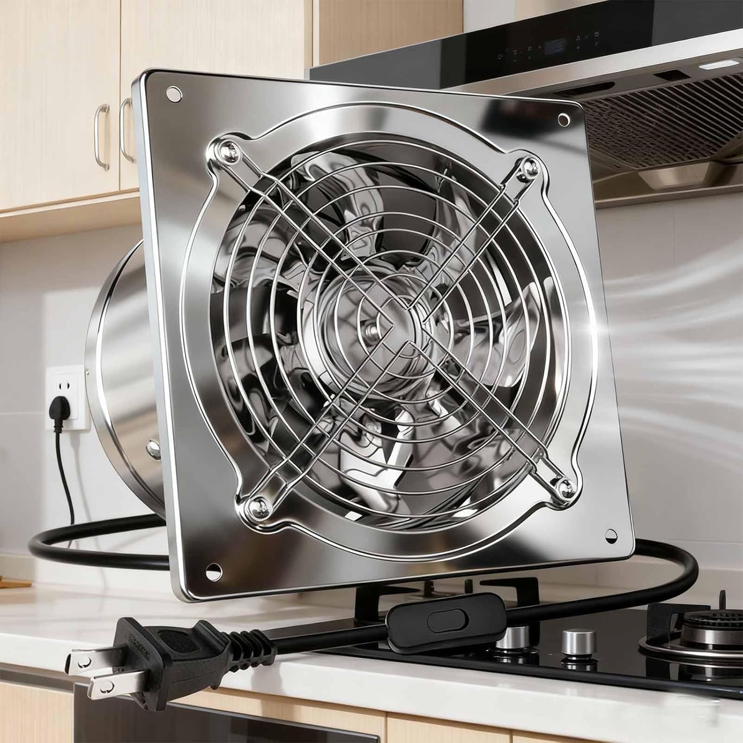 Low Noise 7-Blade Through Wall Garage Ventilation Fan, 2800RPM Multi-Purpose High-Speed Industrial Air Circulation Exhaust Fan for Kitchen, Workshop 6 Inch,220v,6 inch