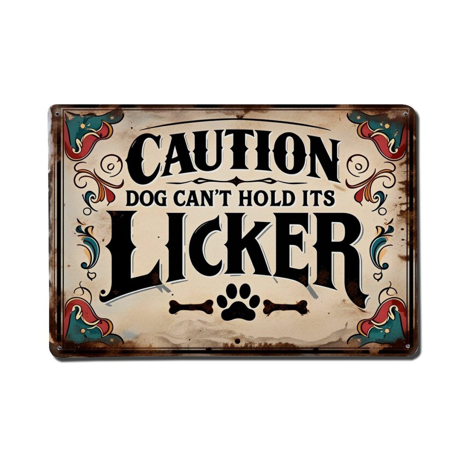 Enderetf Vintage Caution Dog Cant Hold Its Licker Paw Print Design Tin Sign Metal Poster, Home Bar Garage Man Cave Cafe Indoor & Outdoor Wall Decoration 8X12inches