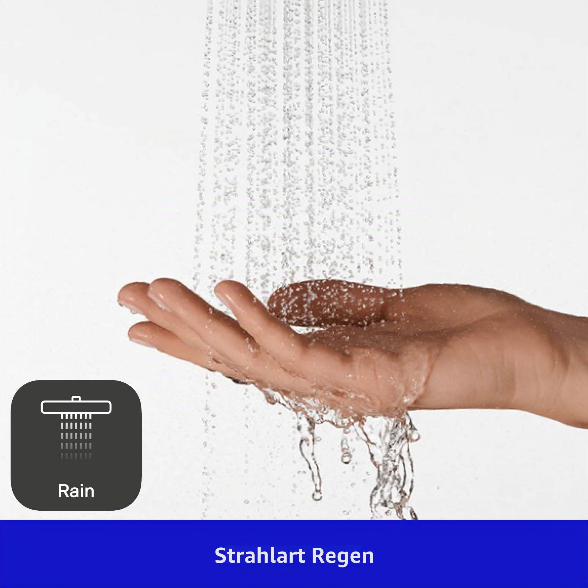 Duravit wassersparende Stabbrause, Duschkopf mit Strahlart Rain, Duschbrause eckig, Handbrause mit wassersparender MinusFlow-Funktion, reinigungsfreundlich, Chrom