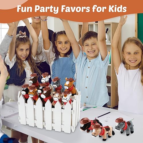 Miniatura 6 de 42 piezas de mini animales de peluche de 4 pulgadas con pequeños sombreros de vaquero y bandana, manualidades para casa de muñecas para el año