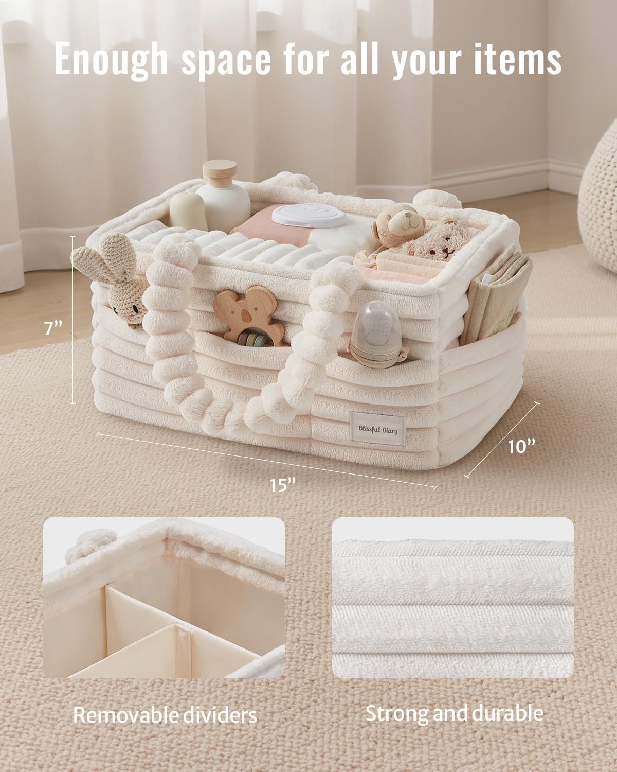  Flannel Diaper Caddy Organizer & Gift Packaging, Cream Beige | Portable Diaper Basket, Nursery Storage Basket, Gift to Baby Shower, Newborn Boy & Girl Essential, Registry Search Must Haves thumbnail