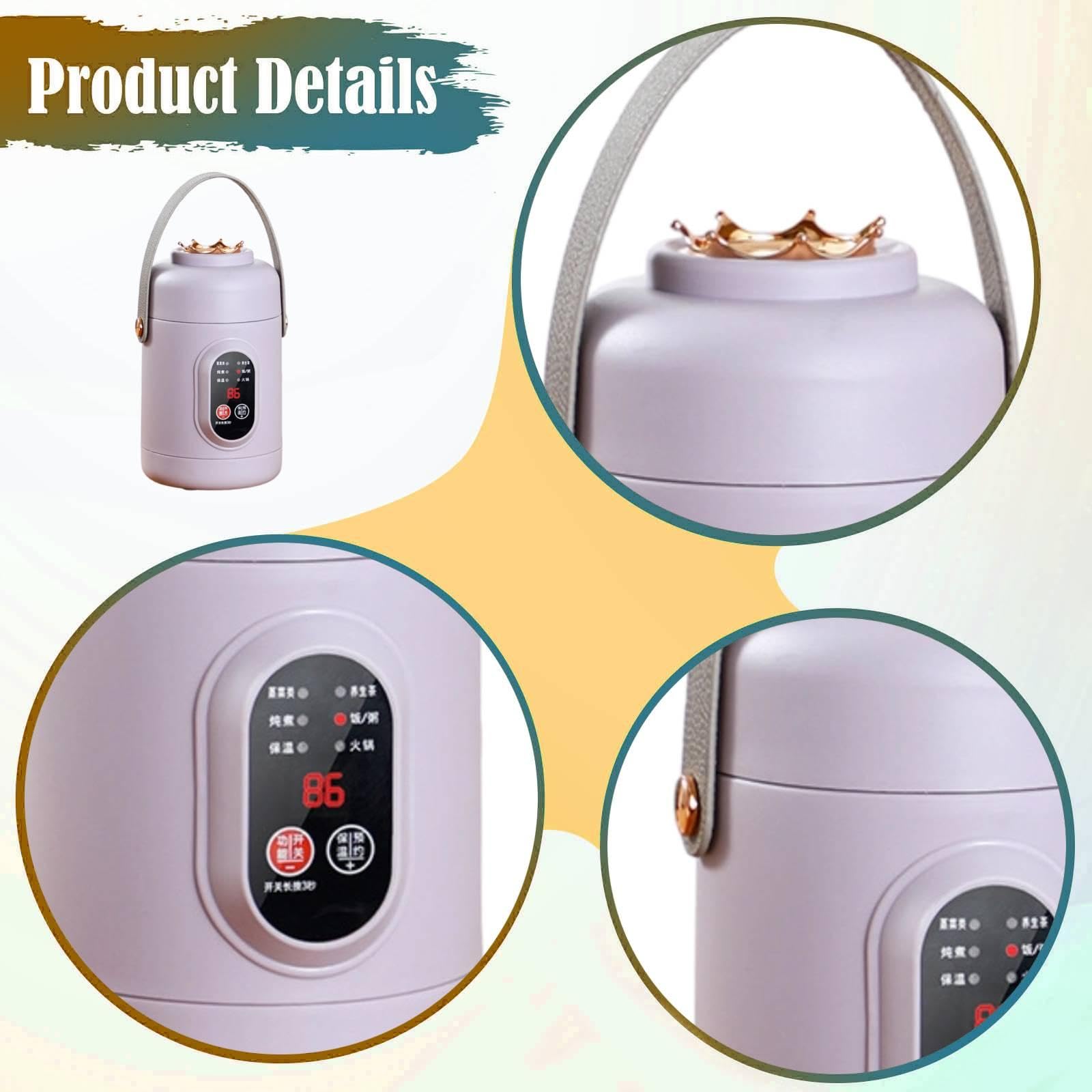Olla Eléctrica Portátil Antiadherente Multiusos con Mango Suave Y Fácil de Usar. Ideal para La Oficina, Viajes Y El Hogar, Púrpura, Individual