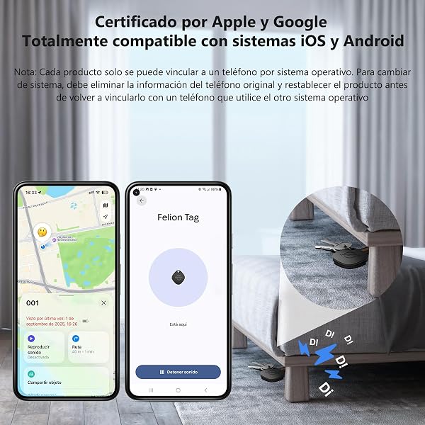 Detalle del diseño del VOCOlinc Smart Tag, mostrando su acabado y puerto de carga.