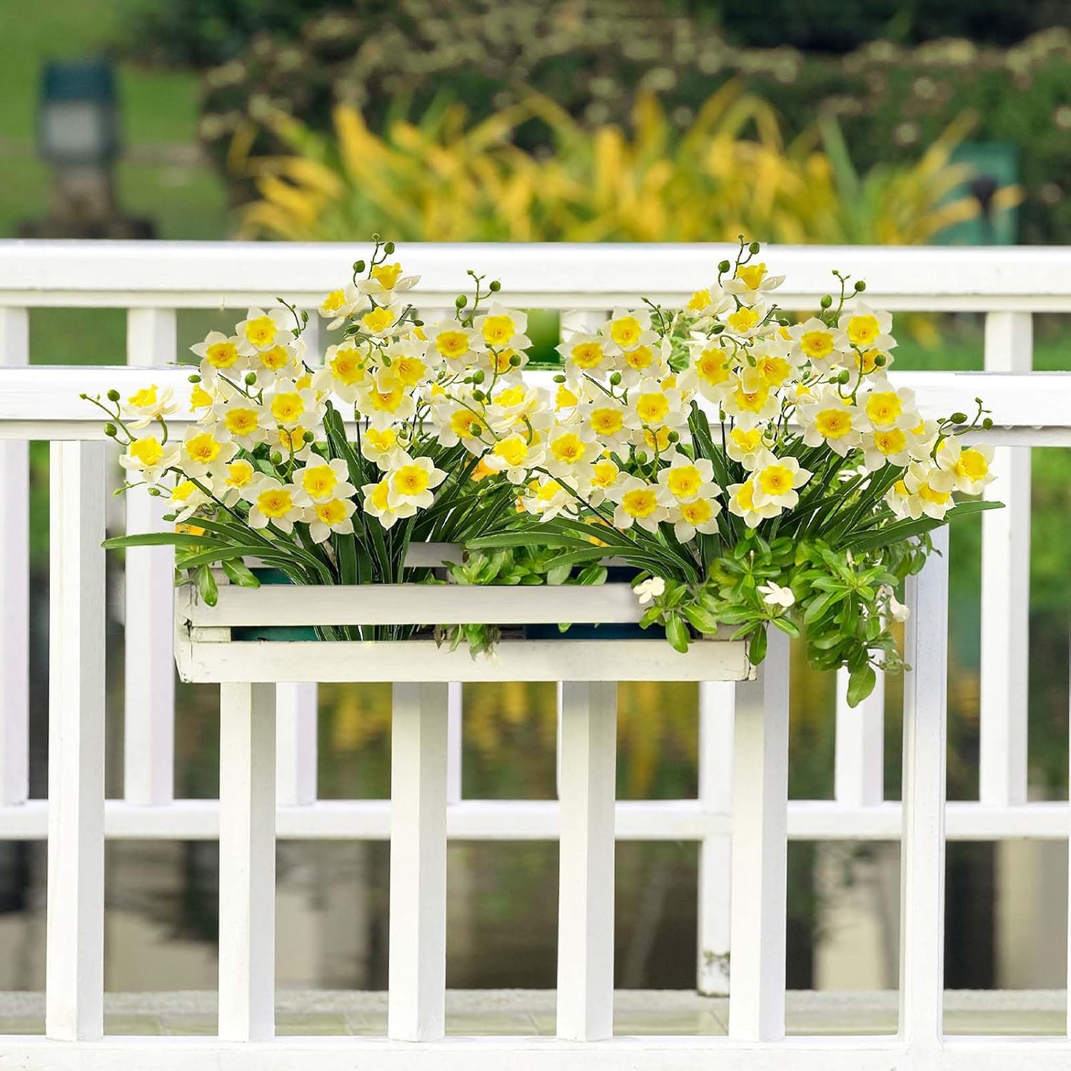 SNAIL GARDEN 2 Bunches 42 Heads Artificial Daffodils, 58cm/22 Long Stem Artificial Spring Flowers,Faux Daffodils for Home Garden Office Wedding Party Easter Decorations (White&Yellow) - Image 6