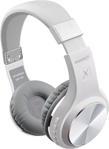 Bluetooth Headphones, Riwbox XBT-80 Wireless foldable Headset Over Ear Bluetooth headphones with Microphone and Volume Control for Cellphones iPad iPhone TV Laptop Computer (White&Silver)