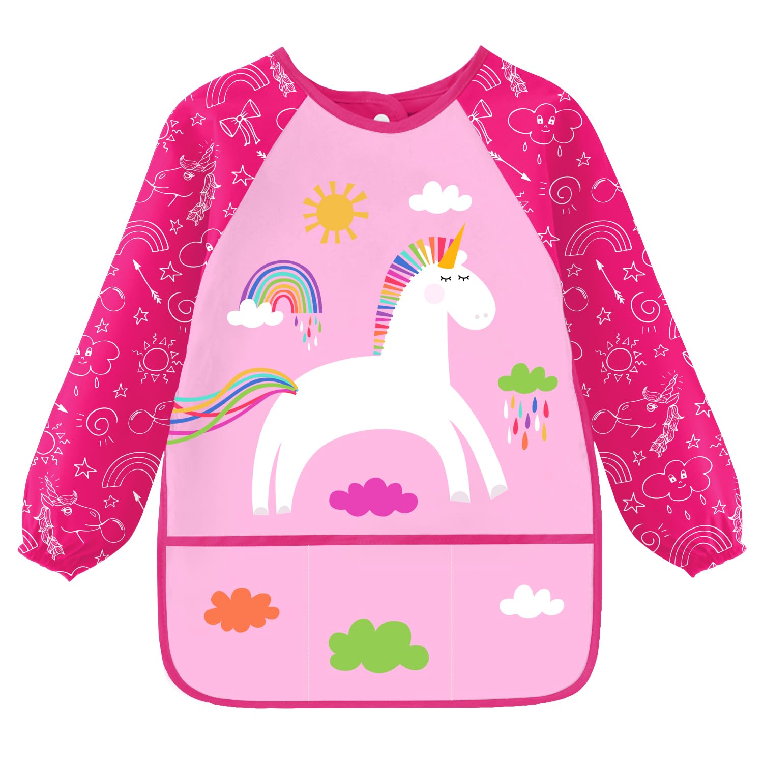 Tablier Peinture Enfant 3-8 ans Licorne Dinosaures Manchon 3 Poches Longueur 58cm