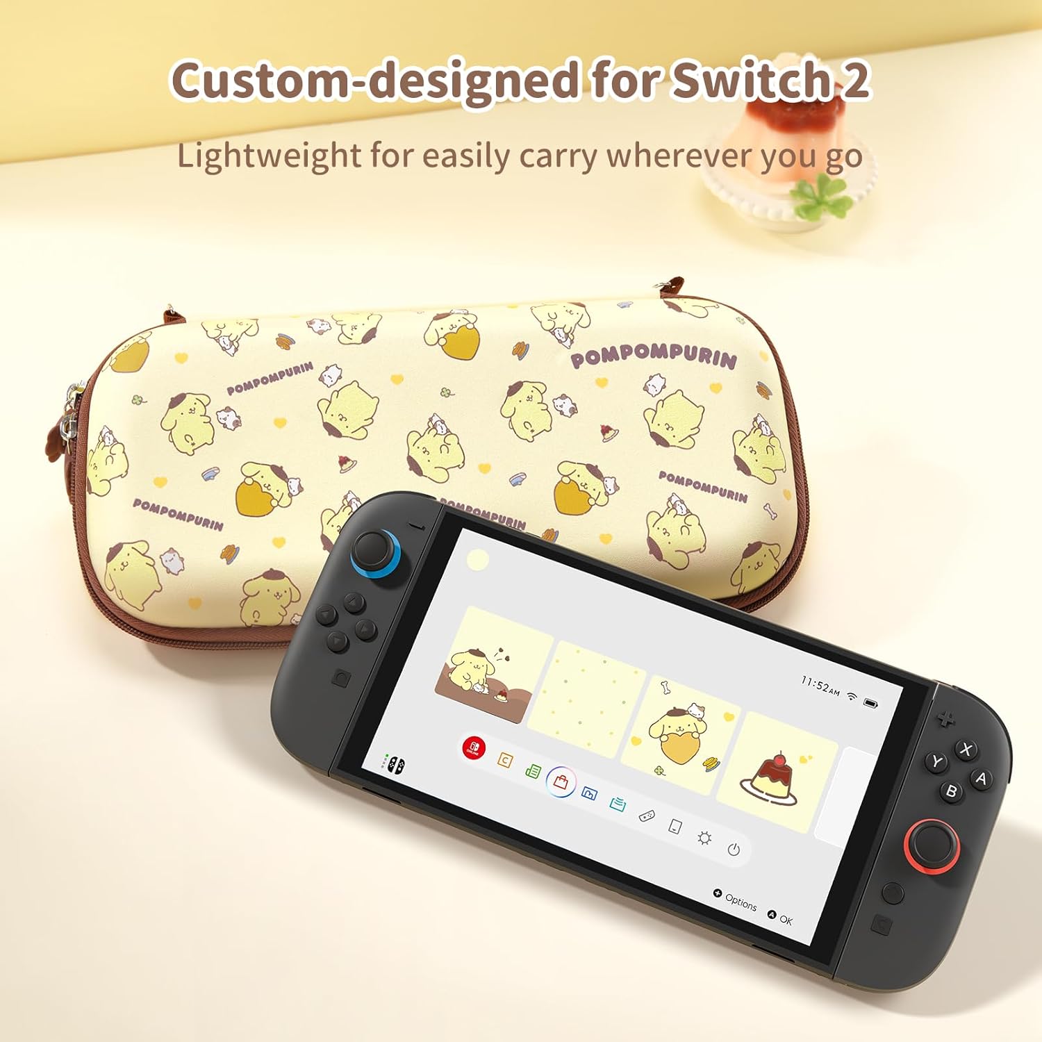 Kuitmor Carrying Case Compatible with Switch 2 (2025) 7.9 Inch, Hard-Shell Slim Travel Case with 12 Game Card Slots for Switch 2 Console and Accessories, Candy Party (Yellow) - Image 3