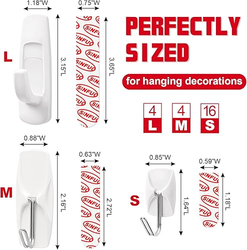 Miniatura 2 de 24 Hooks for Hanging Variety Pack, Adhesive Wall Hooks Heavy Duty with 24 Stirps,no Damage Large midium Small Sticky Utility Hooks for