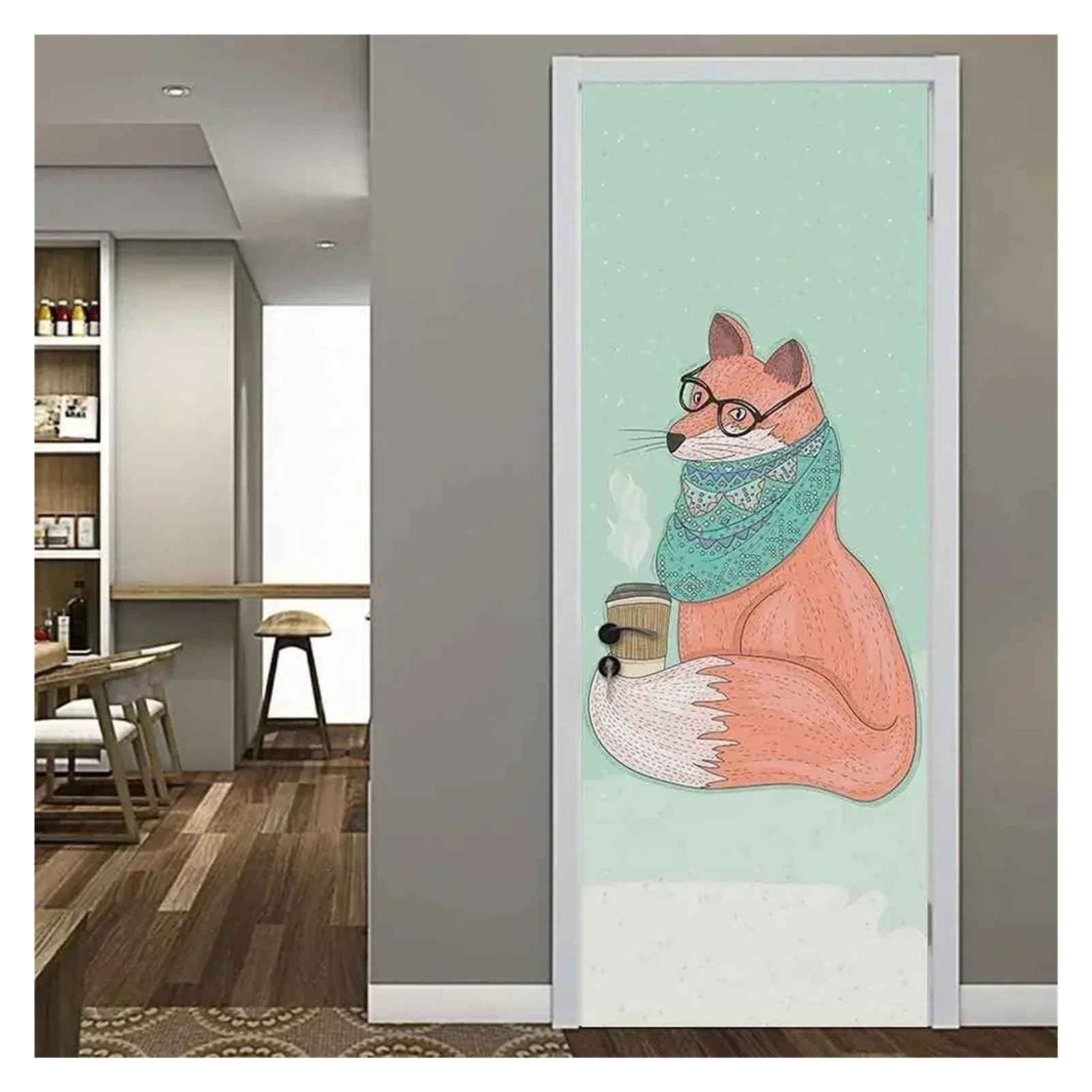 Affiche de décor de salon pingouin 3D pour masquer les imperfections des portes