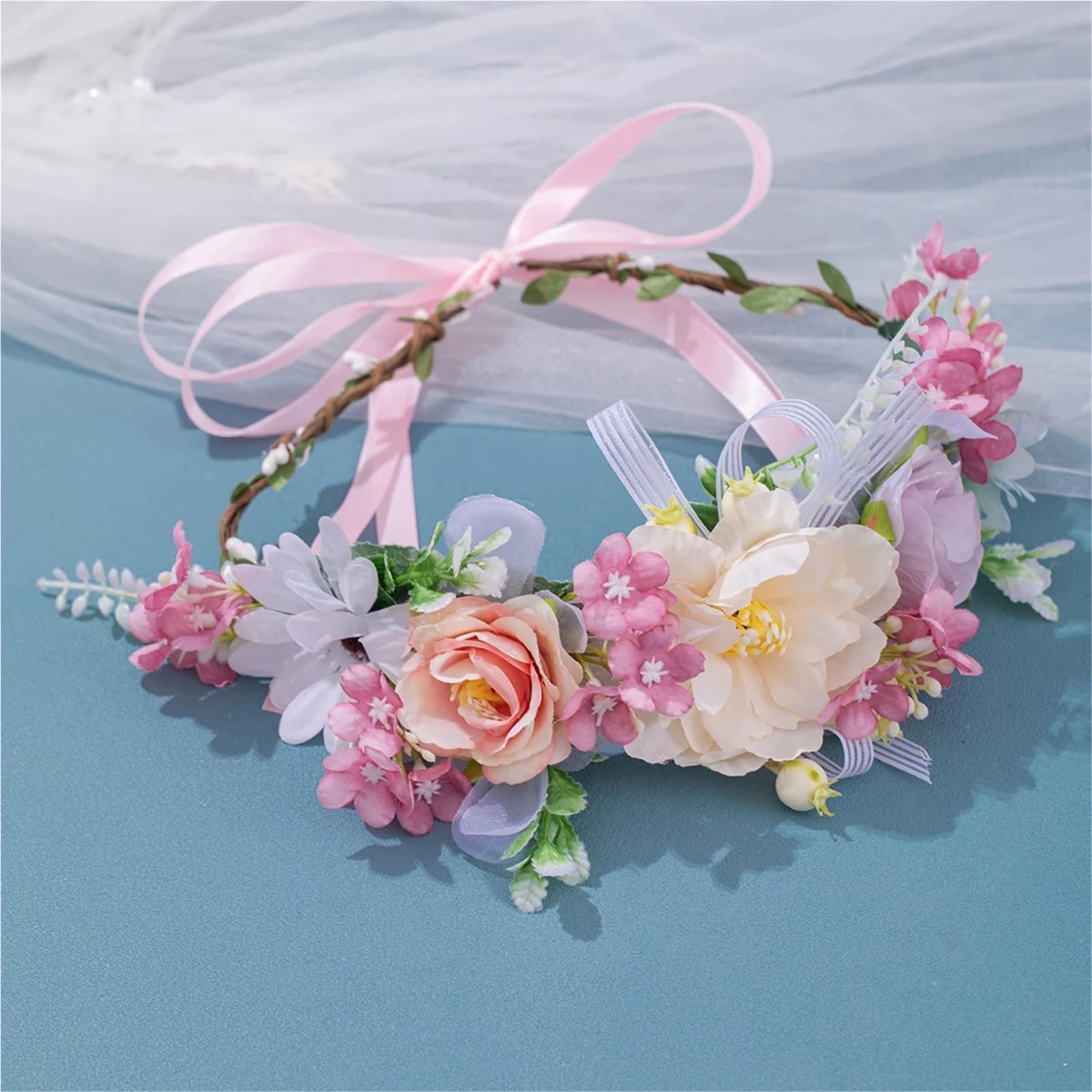 Women's Headband Floral Flowers Wedding Garland Hairbands Handmade Ladies Hairband Bride Headdress(PURPLE)