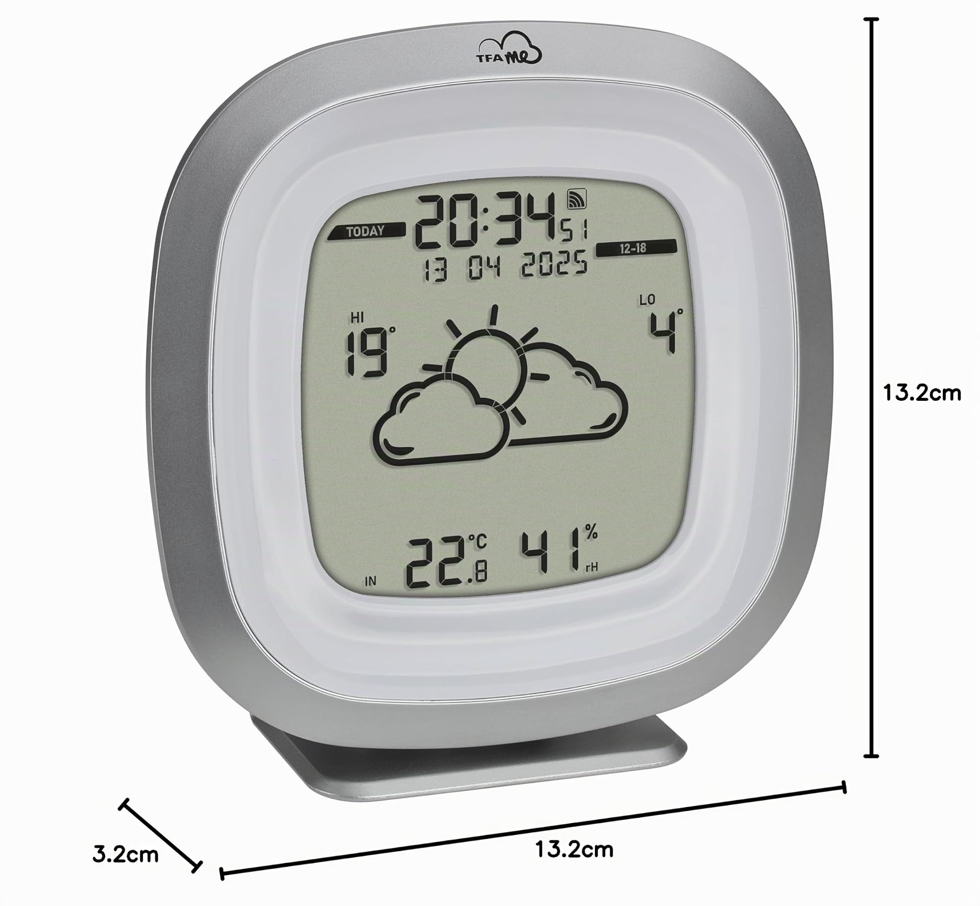 TFA Dostmann WLAN Wetterstation TFA.me ID-03, 35.8101, lokale Profi-Wettervorhersage durch wetter.com 4 Tage, mit Online Portal, Temperatur und Luftfeuchtigkeit innen, inkl Warnfunktion, silber