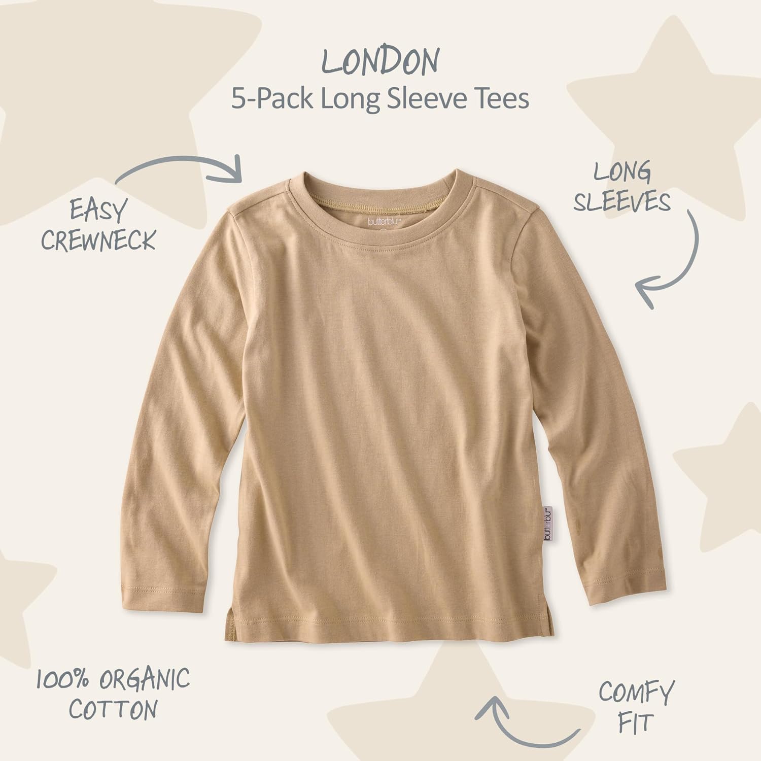 London 5-Pack Long Sleeve T-Shirts 100% Organic Cotton for Baby, Toddler, Girls & Boys - Image 2