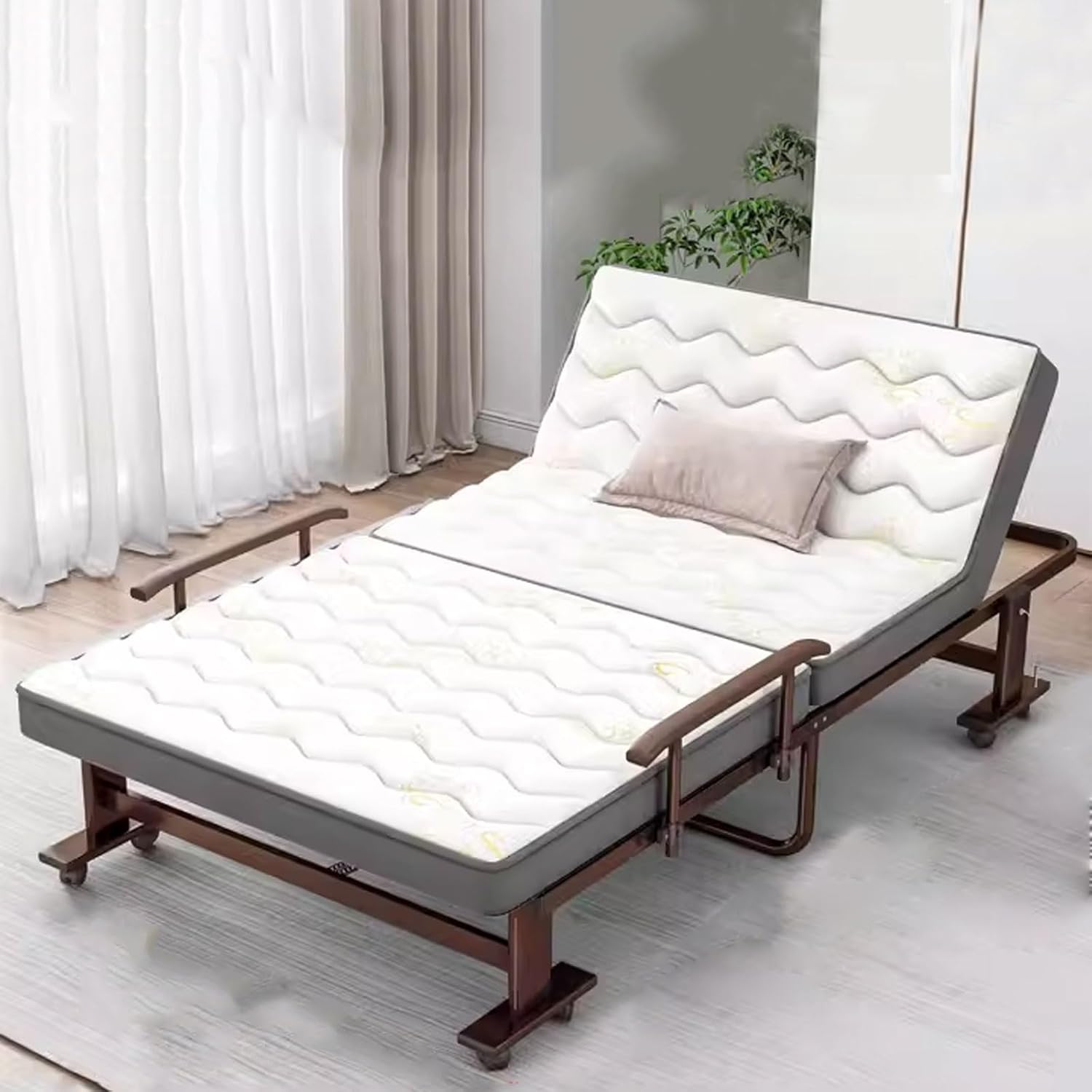 Portable Folding Adult Bed,Adult Folding Bed, Guest Bed Foldable Queen Folding Bed with Mattress Made of Ruggedized Steel Frame Movable with Casters Maximum Load Capacity 150kg(190 * 120 * 3