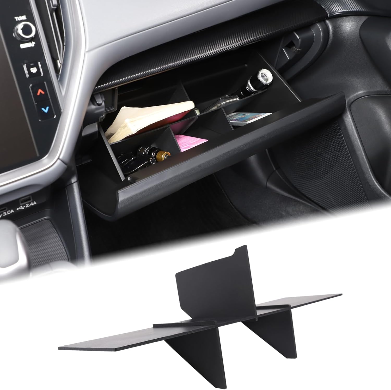 Aunginsy Car Glove Box Organizer Divider Compatible with Subaru Crosstrek 2024-2026 & Subaru WRX 2022-2026, Center Console Glove Box Divider Insert Compartment Organizer Tray Partition ABS Accessories