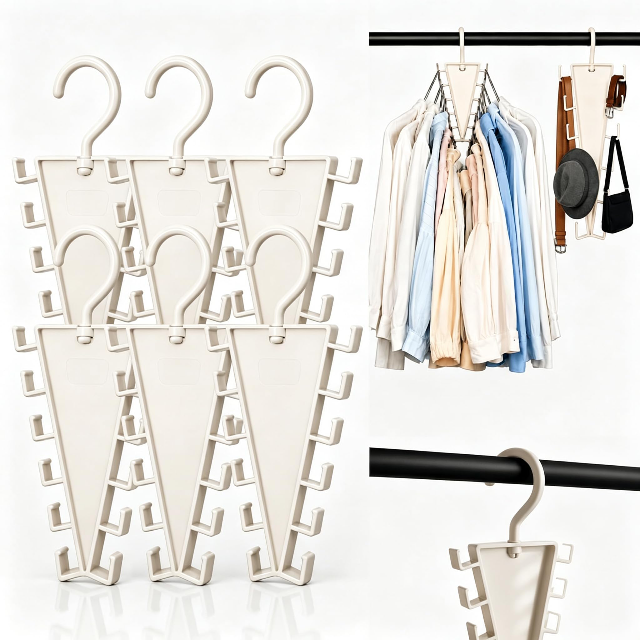 6pcs V Shaped 12-Hook Rotating Hanger,360° Swivel Space Saving Double Sided Vertical Closet Organizer for Hats,Scarves,Ties,Belts,Clothes,Multi-Functional Rack for Bathroom Behind Door Wardrobe