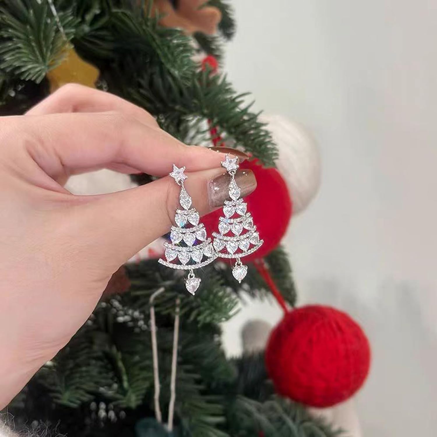 Gold Rhinestone Heart Christmas Tree Earrings for Women Charms Drop Dangling Stud Earring Holiday Festival Party New Year Jewelry - Image 4