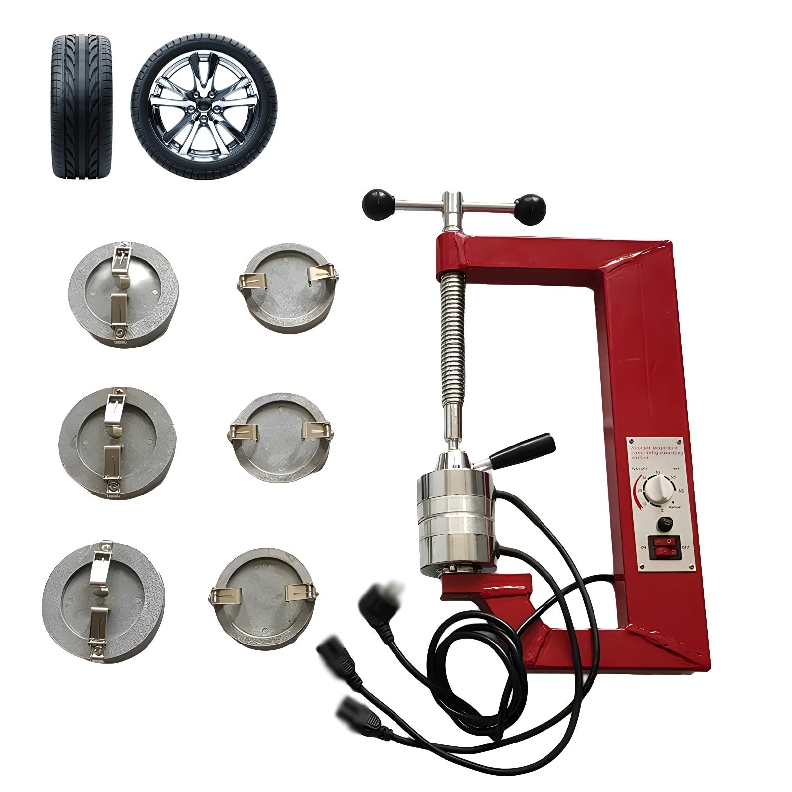 Máquina Vulcanizadora de Neumáticos para Autos, Máquina de Reparación por Calentamiento de Neumáticos con 6 Moldes, Temporización de 0-60 min y Control de Temperatura de 145-165 ℃