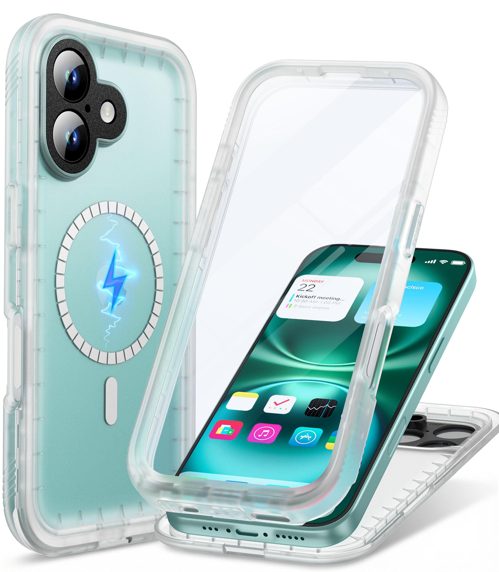 Cozycase Cover TOP Antiurto IP68 Impermeabile Per iPhone 16 Per Magsafe Militare Resistente 360 Integrale Subacquea Antipolvere Rugged Custodia Doppia Waterproof Case Per iPhone 16, Trasparente