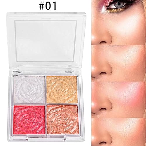 ACSUSS 4 Tone Blush Highlighter Palette Shimmer Powder Makeup Set For Women Girls Face Cheek Eyeshadow Glow Cosmetic Type 1 One Size(Type 1,One Size)