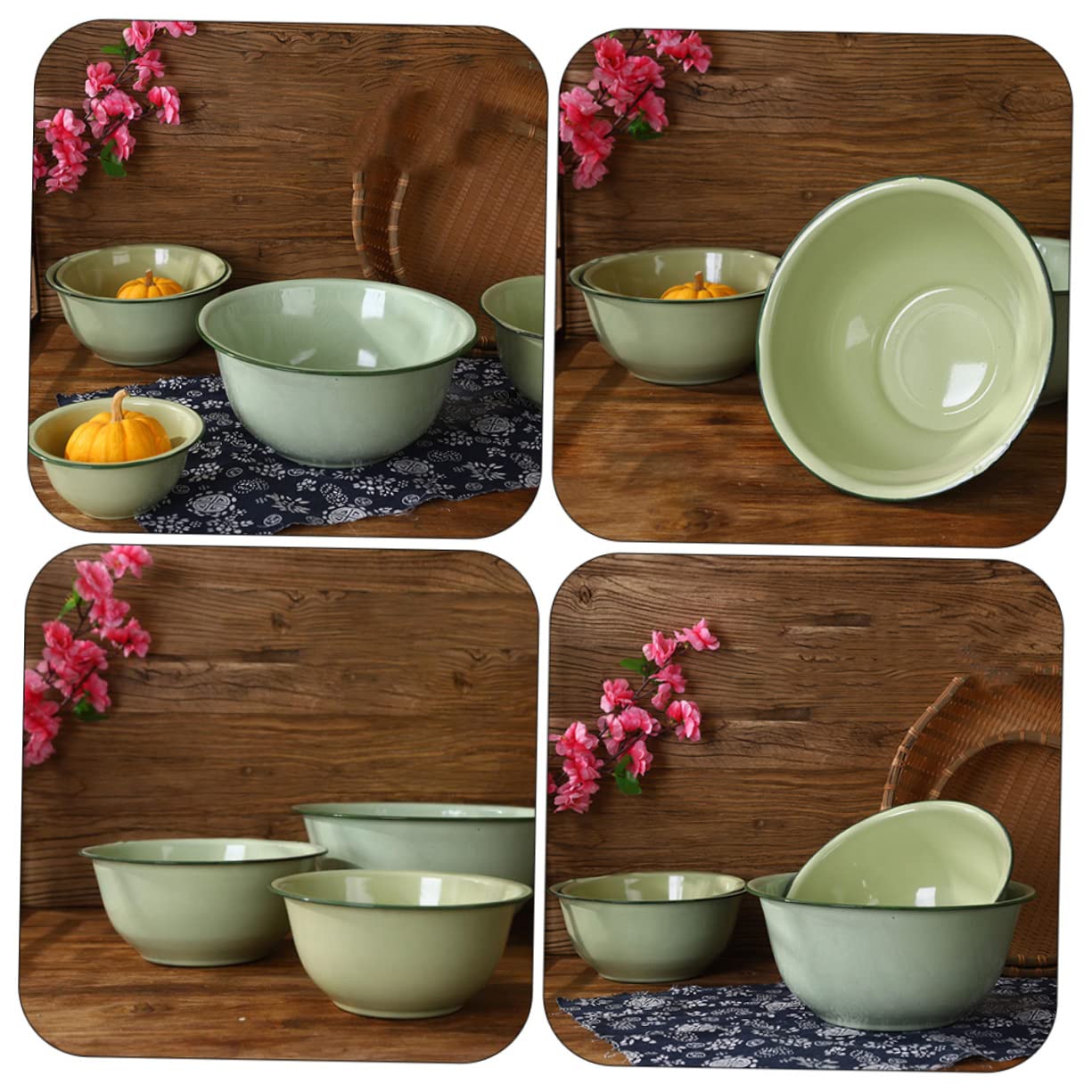 Bassin En Émail Vintage - Bol Rétro Avec Couvercle - 15,3x15,3x7,2 Cm - Multi-usage Cuisine, Décoration