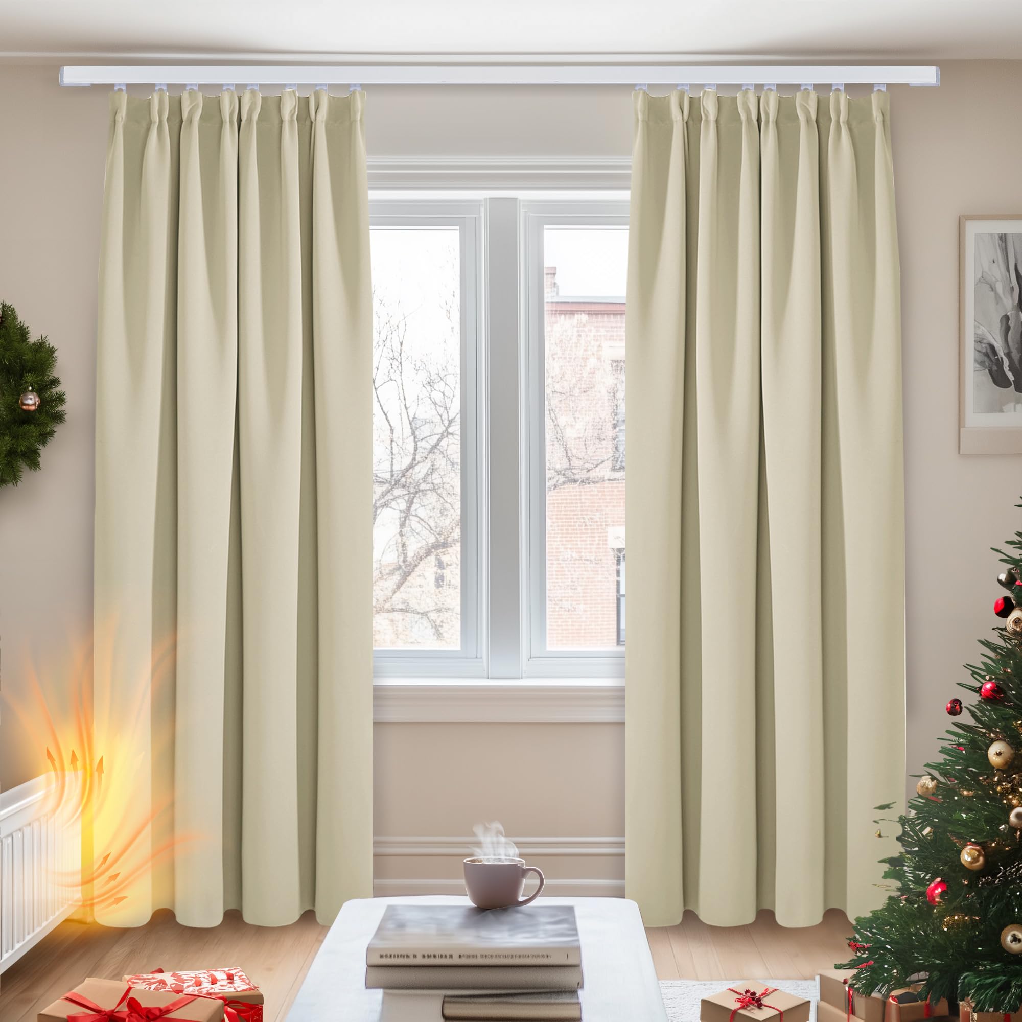 Deconovo Blackout Curtains Bedroom 2 Pieces Thermal Insulated Blackout Curtains Modern Interior Window Drapes W117xH229CM Beige