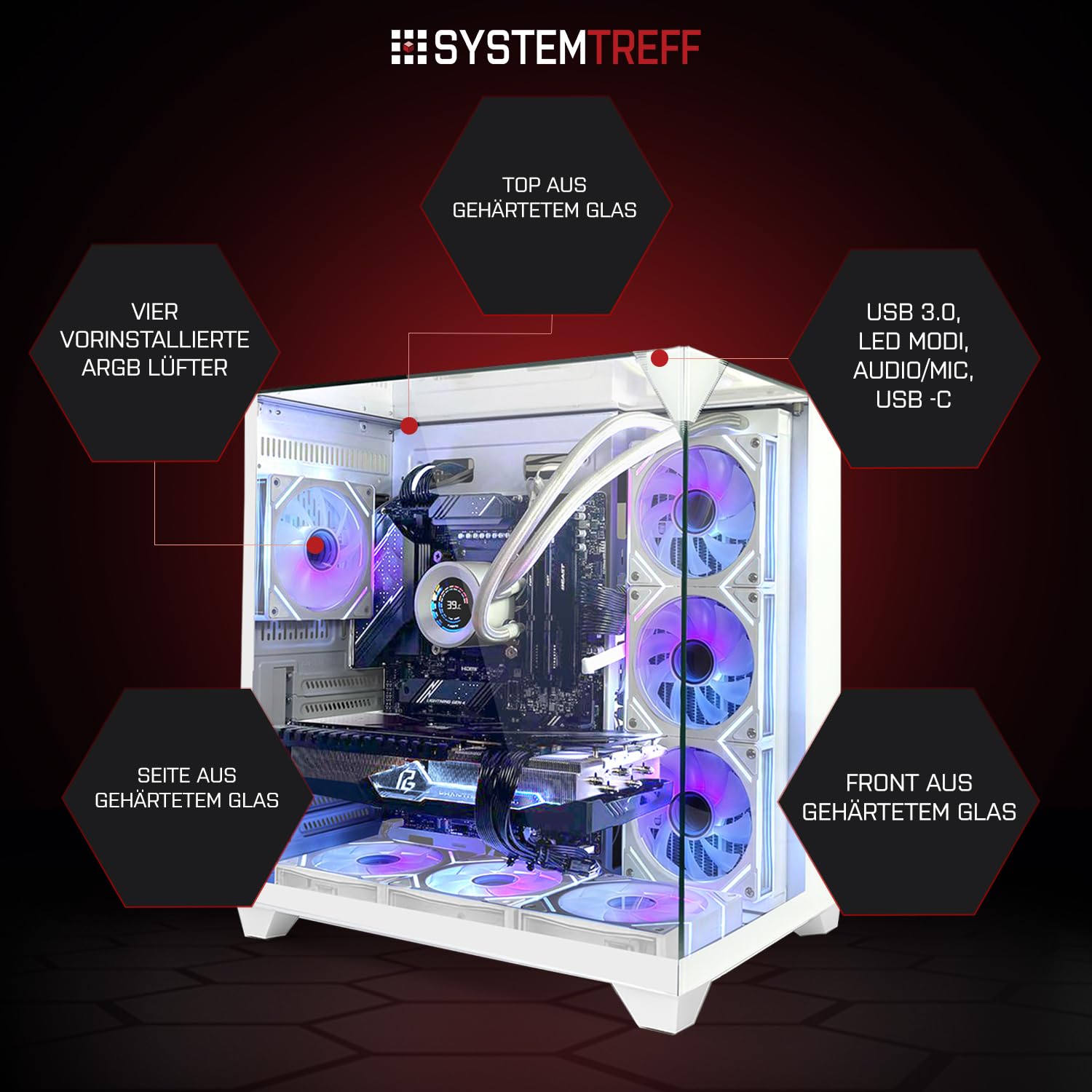SYSTEMTREFF High-End Gaming PC weiß AMD Ryzen 9 9900X 12x5.6GHz | Nvidia RTX 5070 TI 16GB | 2TB M.2 NVMe | 32GB DDR5 RAM | Windows 11 | Desktop Computer Rechner für Gamer, Zocker & Streamer