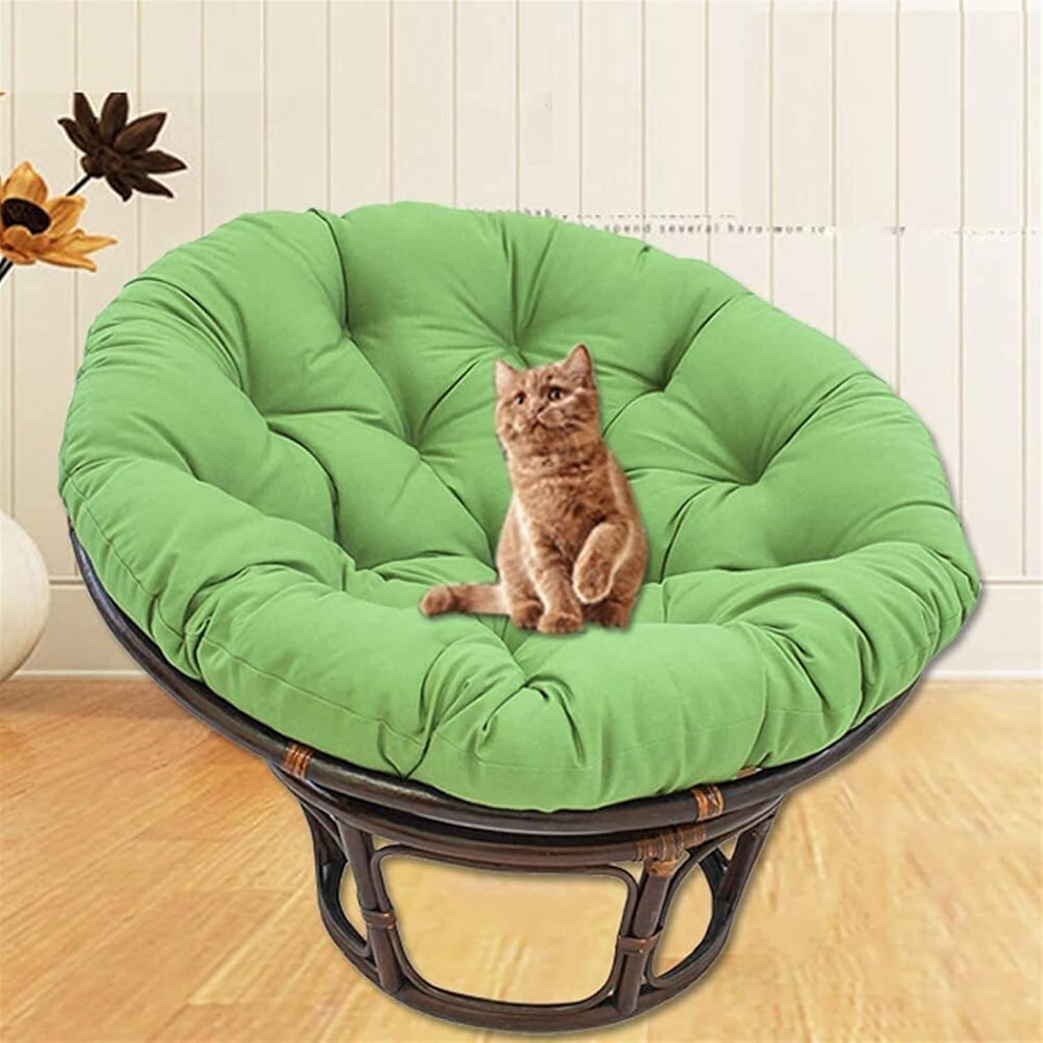 Erddcbb Round Papasan Cushion, Green Hammock Chair Pad Tufted Swing Rattan Chair Mats for Indoor Outdoor(Without Chair),27.6x27.6inch