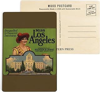 Miss Los Angeles Brand, California, Citrus Crate Label (4x6 Birch Wood Postcards, 2-Pack Stationary, Rustic Home Wall Decor)
