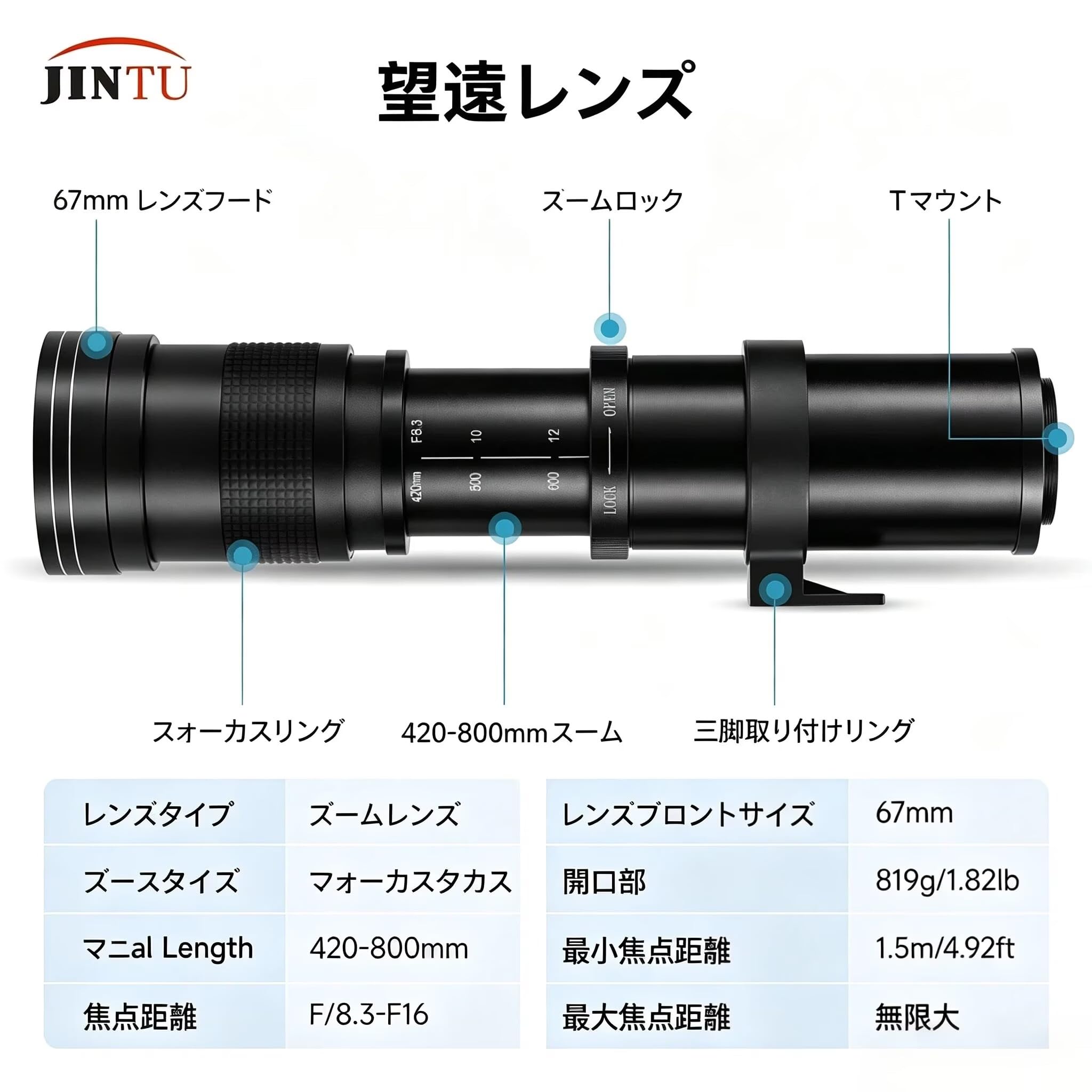 Amazon.co.jp: JINTU 420-800mm f/8.3遠 ズーム レンズマニュアル