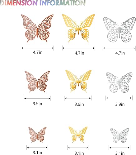 Miniatura 153 de SAOROPEB - Calcomanía 3D de mariposa que brilla en la oscuridad, 24 unidades, 3 tamaños, para decorar techo o pared, suministros de fiesta, 24