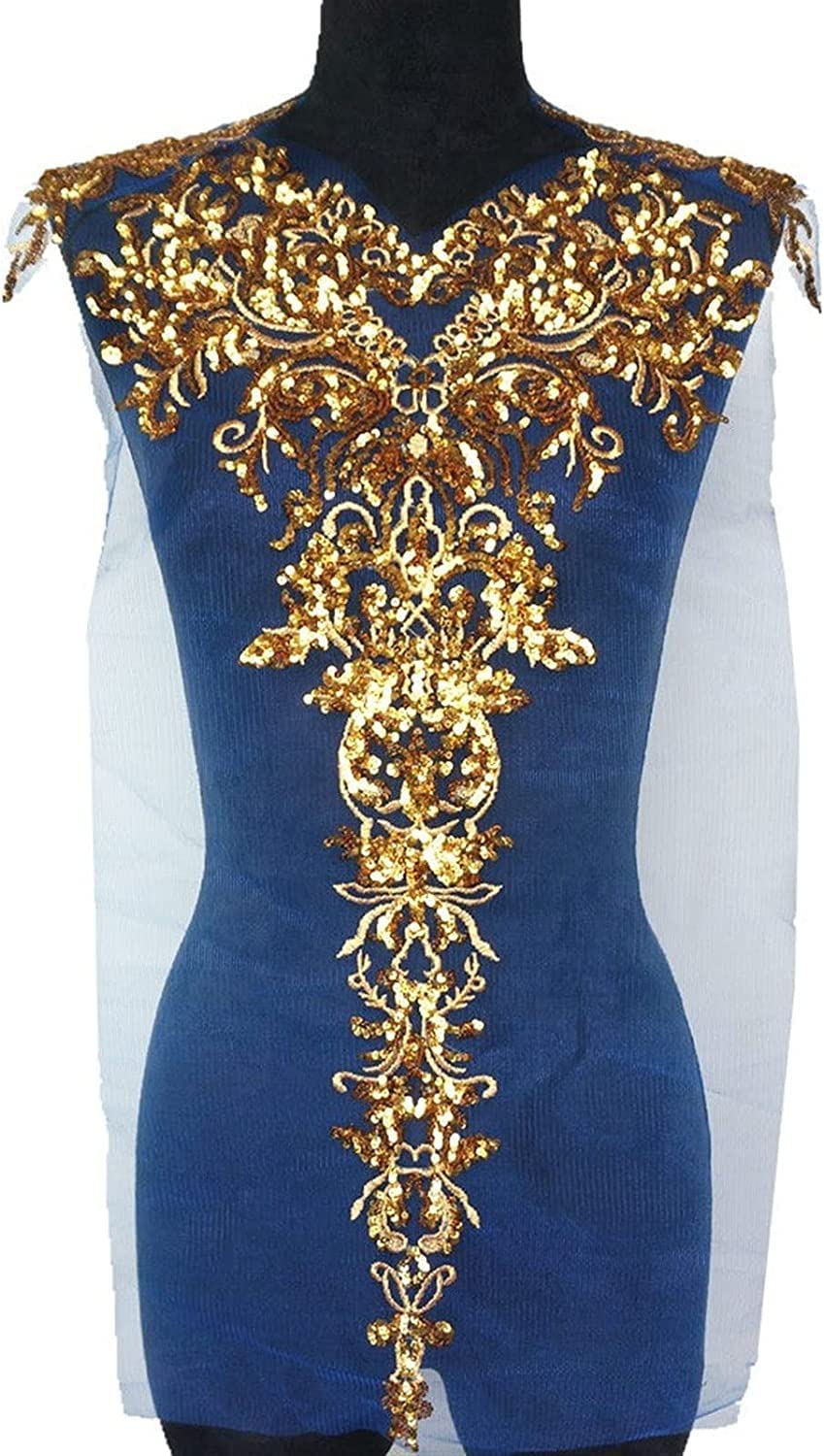 Paillettes brodées et patchs en dentelle appliqués bleu, motif floral pour mercerie et couture DIY