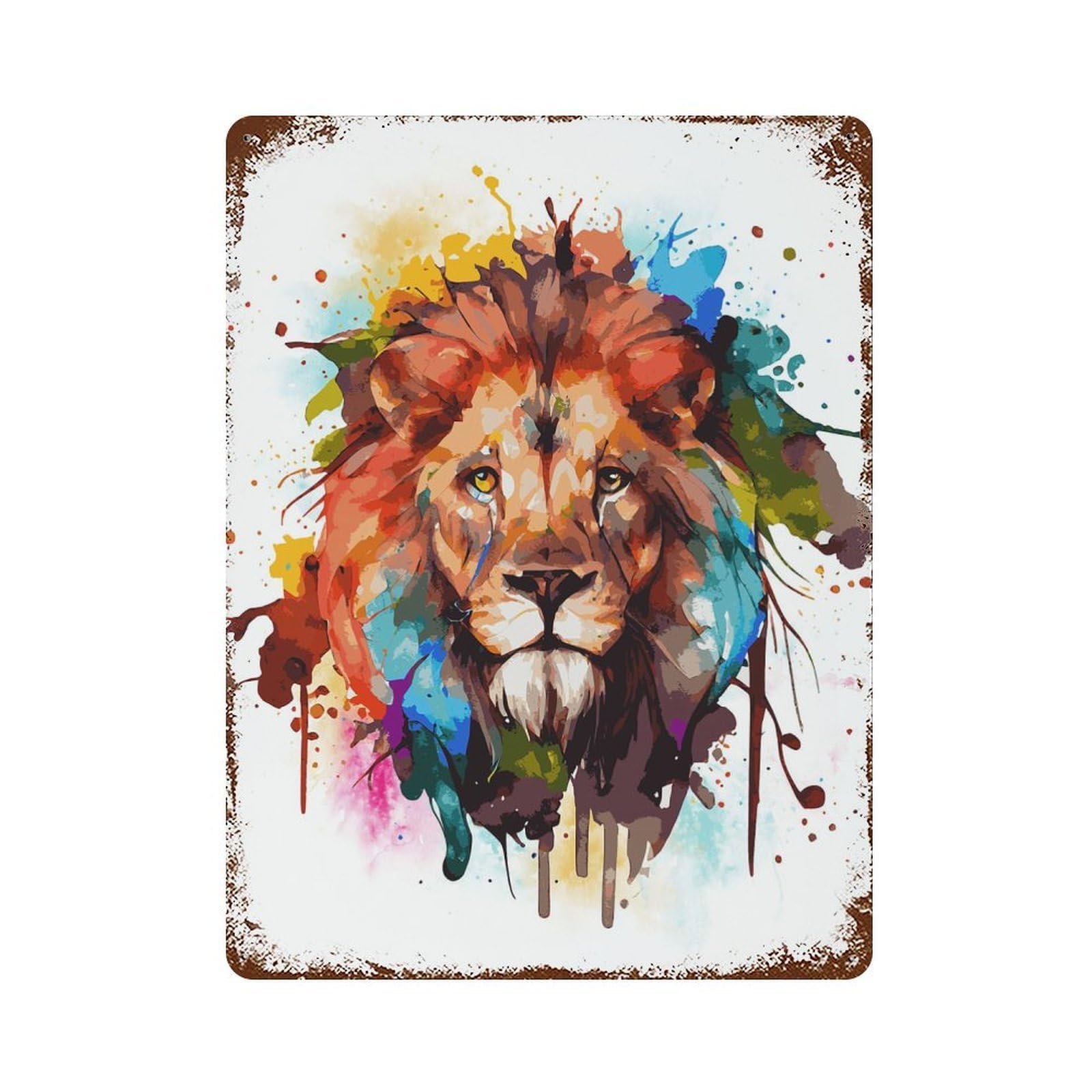 Abstract Lion Painting Rust Effect Tin Sign 15.7"x11.8", Ideal for Shed, Workshop And Garage Wall Decor