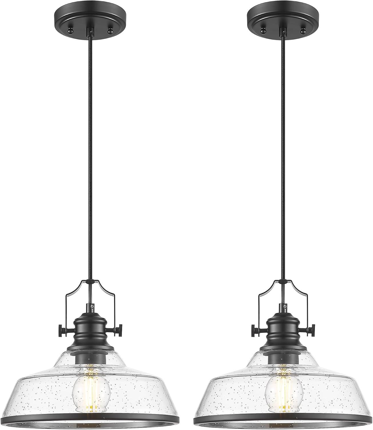 kudos 2 Pack Pendant Lights Kitchen Island, 11" Black Kitchen Island Lighting with Seeded Glass Shade, Farmhouse Large Hanging Light Fixture for Kitchen Sink Dining Room, KDPL13-BK-S-2PK Black 2 Pack