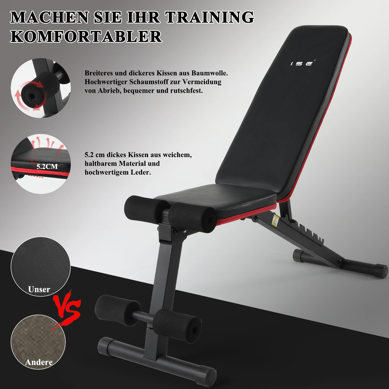 ISE Hantelbank Klappbar Verstellbar Multifunktions Schrägbank Trainingsbank Bauchmuskeltrainer mit 7-Fach Verstellbarer Rückenlehne für Ganzkörper-workout Bauchtrainer für zuhause,Sit Up Bank 5902