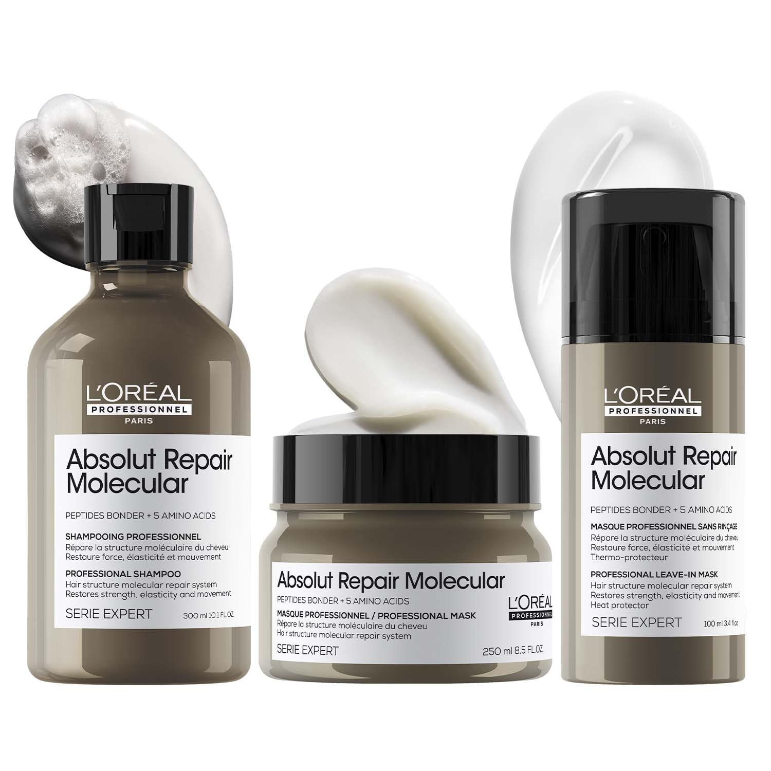 L'Oréal Professionnel Absolut Repair Molecular Sulfate-Free Deep Repairing Shampoo & Cream Mask & Leave-in Cream for Damaged Hair - 300+250+100ml, With 2% Peptides Bonder & 5 Amino Acids.-picture-23