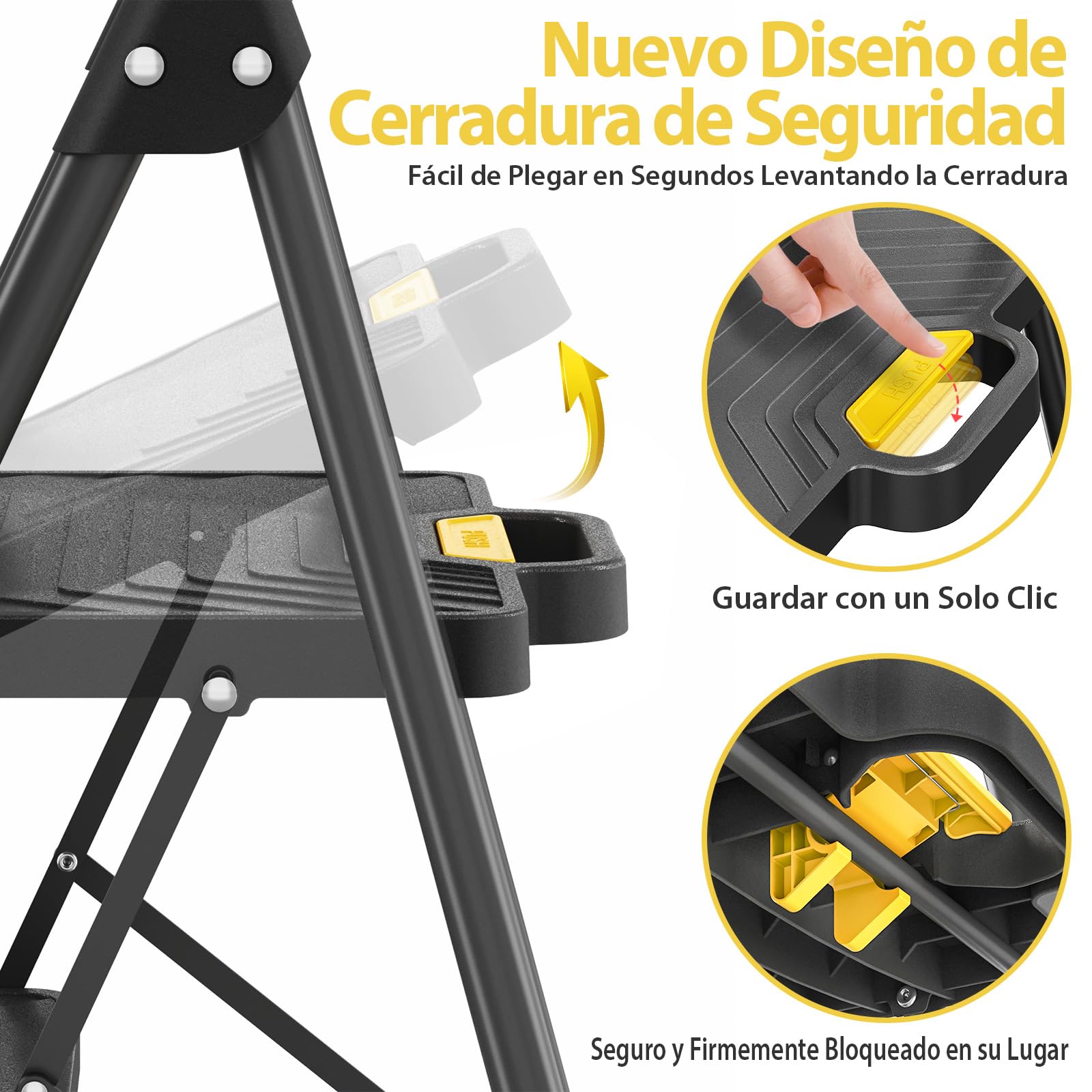 KINGRACK Escalera de 4 escalones, Taburete de Acero Resistente con Pedales Anchos Antideslizantes, pasamanos, diseño de Bloqueo Seguro, Prueba de Carga de 800 Libras, Escalera portátil Plegable para