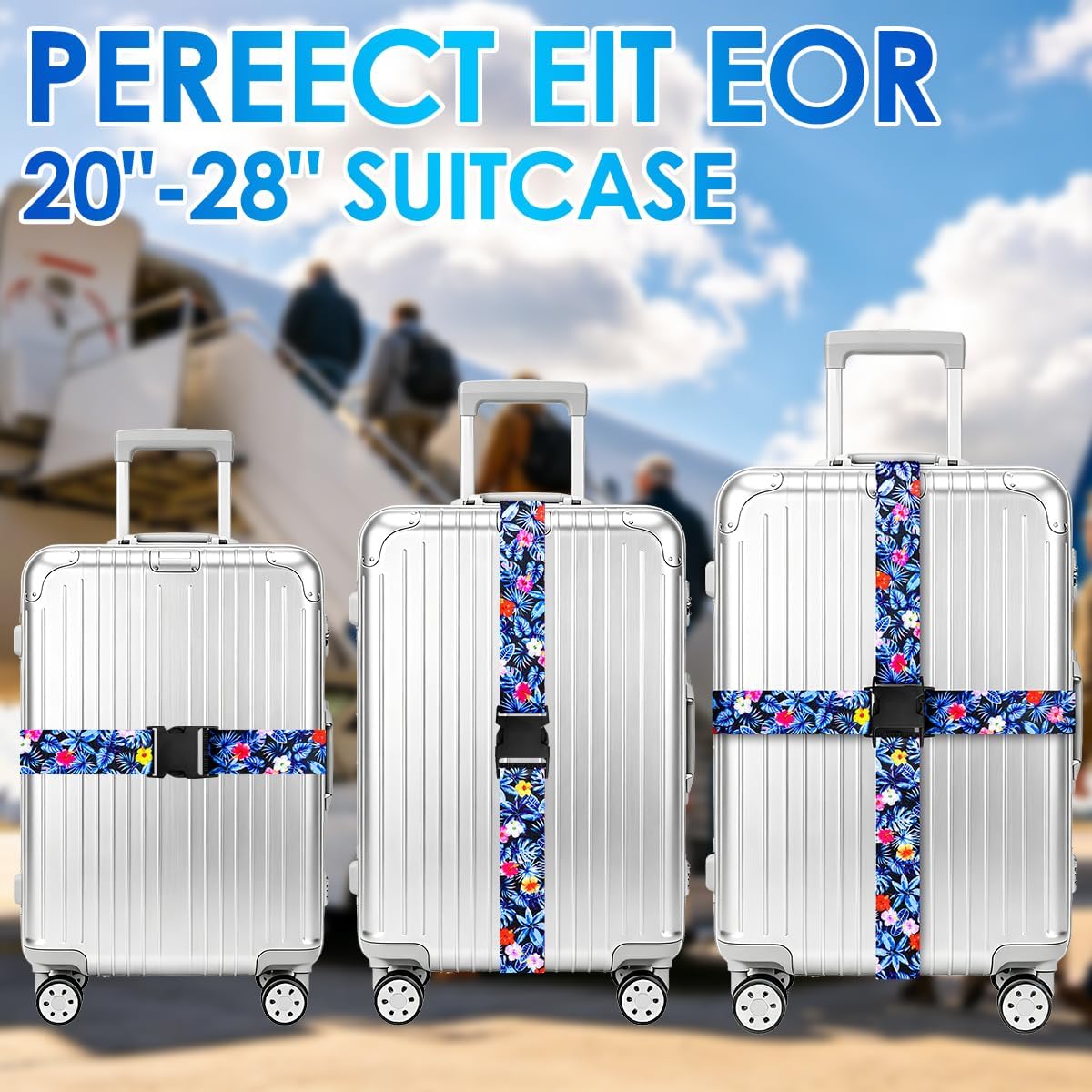 Gutsdoor Luggage Straps for Suitcases Adjustable Travel Belt, Connector Holds Suitcase Bright Colorful Identifiers Travel Bag Accessories (Island Bloom) image 3
