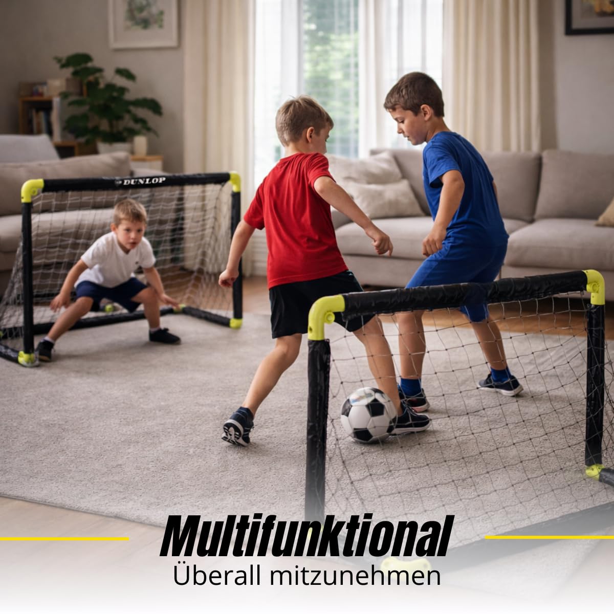 Dunlop Fußballtore Set von 2 – Football Goal 90 × 59 × 61 cm – Faltbare Fußballtore – Leicht zu Verstauen – Trainingsziel für Kinder und Erwachsene – Kunststoff – Schwarz/Gelb
