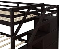 Vista 187 de Harper & Bright Designs Litera de tamaño matrimonial sobre matrimonial con 3 cajones, litera de madera maciza con almacenamiento y riel