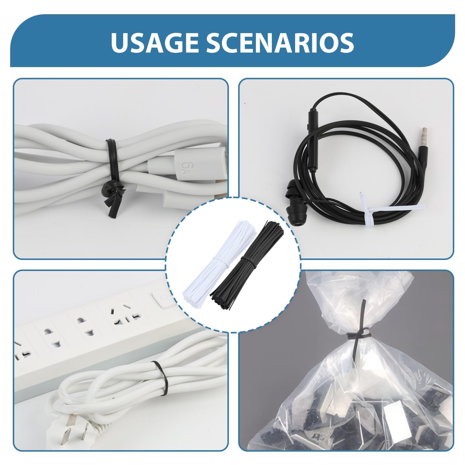 Cable Ties, opaski kablowe, opaski kablowe wielokrotnego użytku, 200 sztuk, drut żelazny powlekany tworzywem sztucznym, wszechstronne zastosowanie opaski kablowe do wiązania, mocowania i
