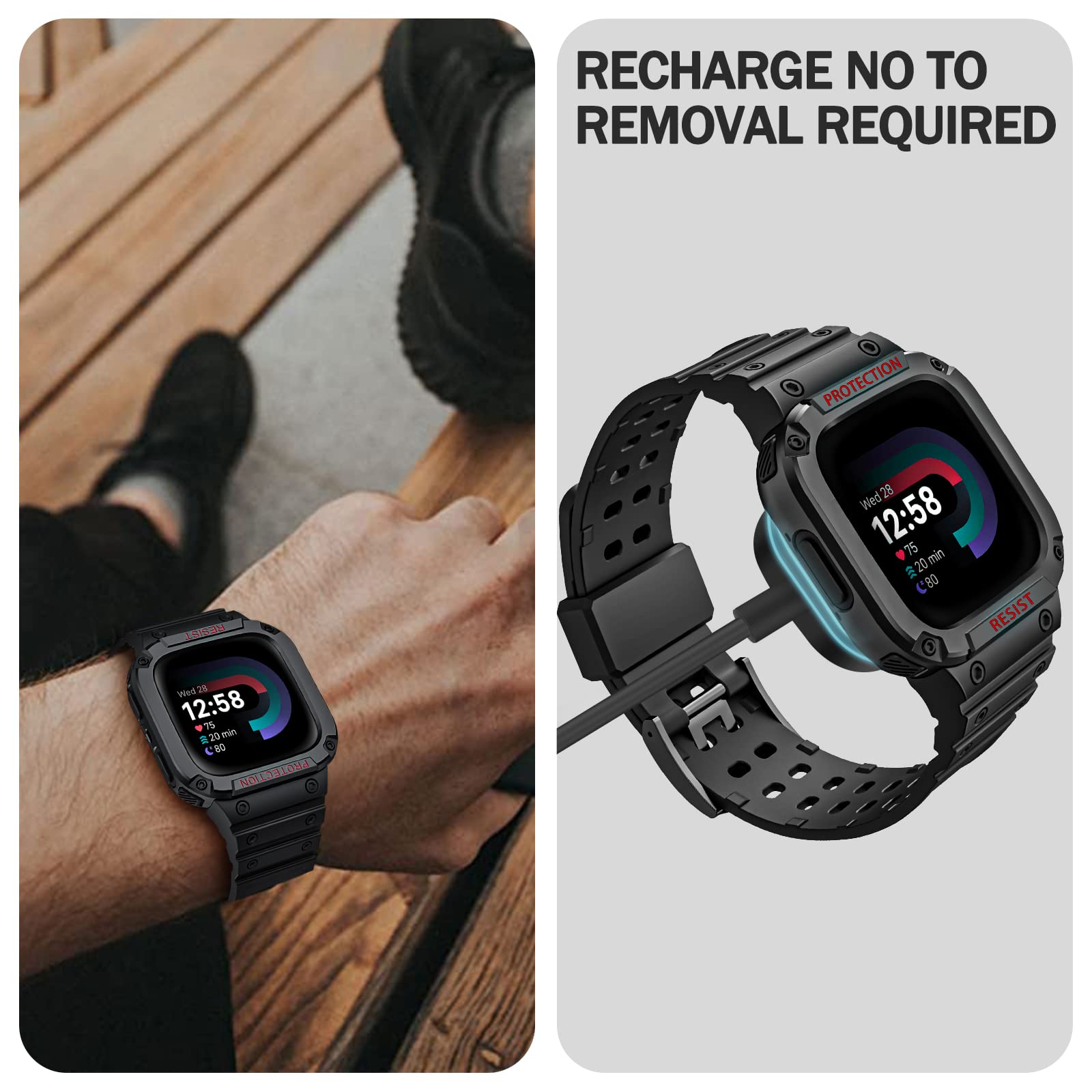 Fintie Paski z etui kompatybilne z Fitbit Versa 4/3 / 2/1 / Versa Lite/Fitbit Sense 2 / Sense, etui ochronne, pasek sportowy, dla mężczyzn