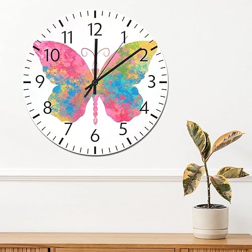 Miniatura 3 de ArogGeld Reloj de pared redondo de mariposa multicolor para jardín, mariposa, reloj de pared redondo, silencioso, sin tictac, funciona con pilas,