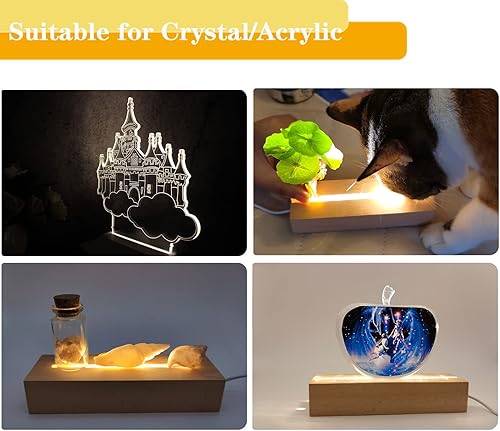 Miniatura 2 de Pedestal de exhibición rectangular de 6 pulgadas, base de exhibición de luces LED rectangulares de color cálido, soporte de base iluminado de madera