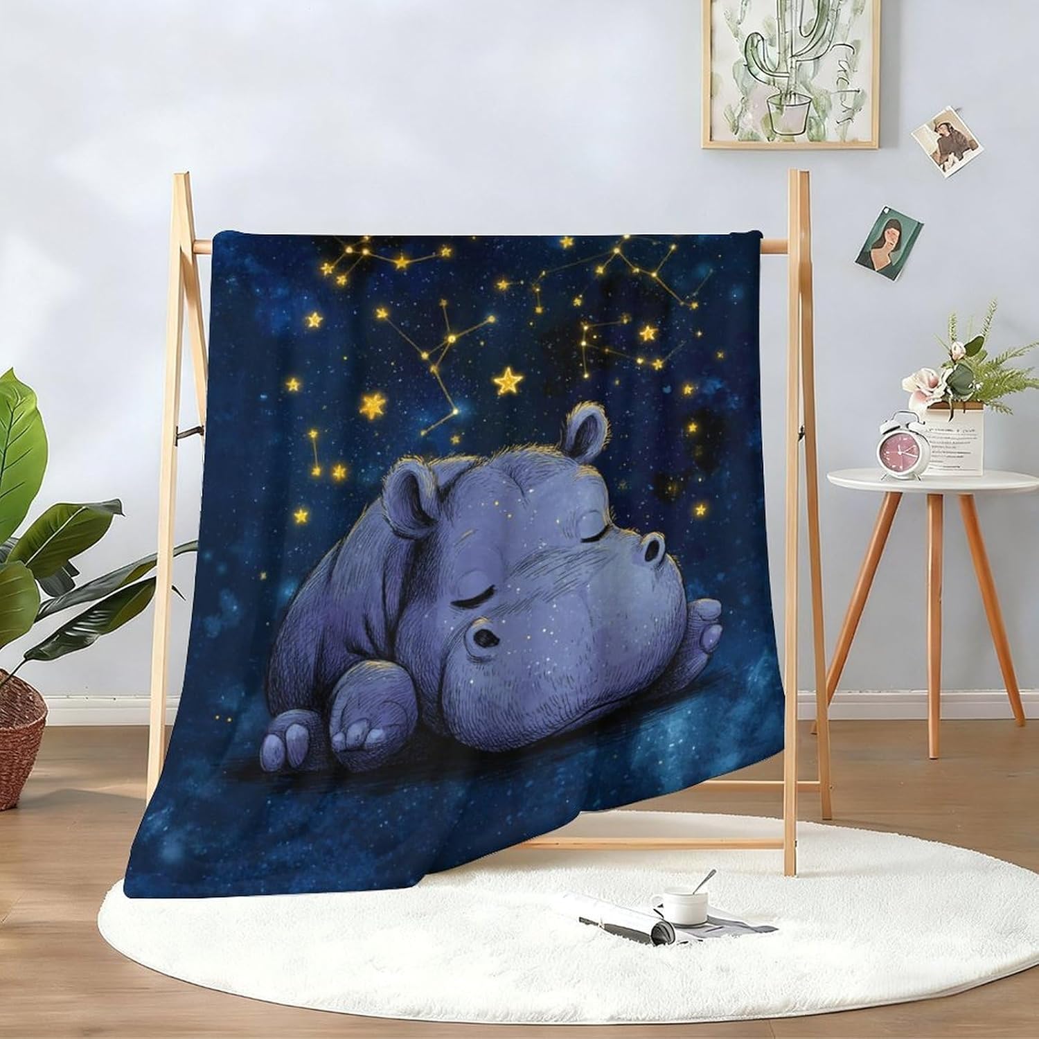 Sleeping Hippo Blanket, Starry Sky Flannel Throw Blanket for Couch Bed Or Chair, Luxury Lightweight Comfy Blankets Home Office, Dorm Decor Gift 50x60in(125 * 150cm)
